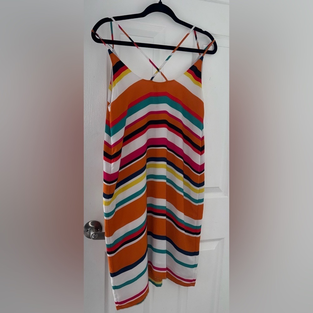 Elaine Rose Orange Red White Multicolor Striped Summer Midi Dress size 8 187 - Picture 10 of 10